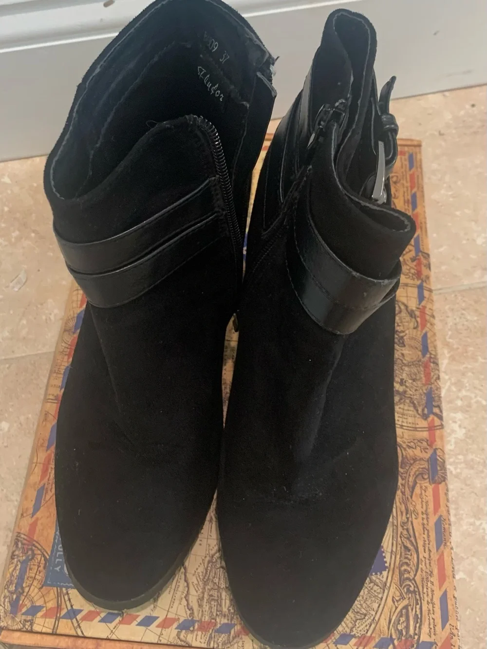 Women’s Black Suede Ankle Boots with Buckle